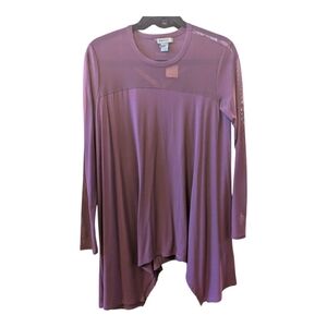 DKNY Half Sheer Top Berry Colored Long Sleeve Asymmetrical Top